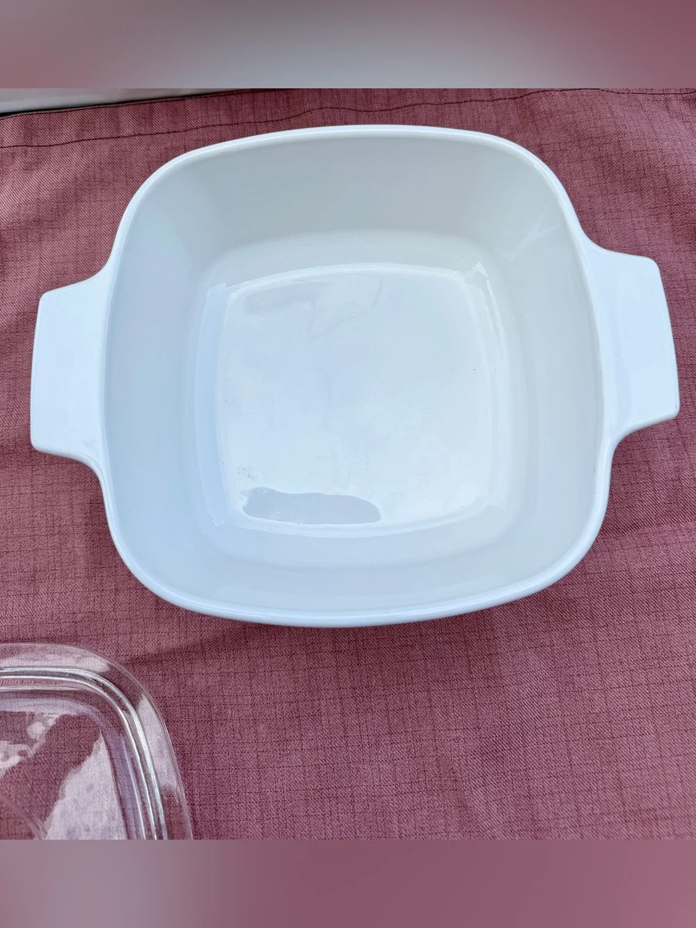 CorningWare White Casserole Dish with Red Tomato & Brown Herb Motif